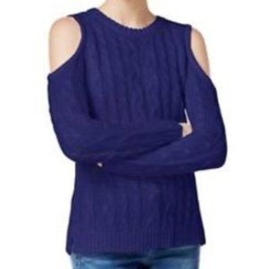 Hippie Rose Womens Juniors Blue Cold Shoulder Knit Sweater Size S